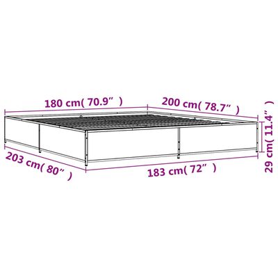 vidaXL Sängram rökfärgad ek 180x200 cm konstruerat trä och metall