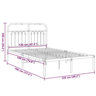 vidaXL Sängram med huvudgavel metall vit 120x190 cm