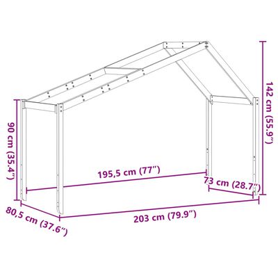 vidaXL Tak till barnsäng vaxbrun 203x80,5x142 cm massiv furu