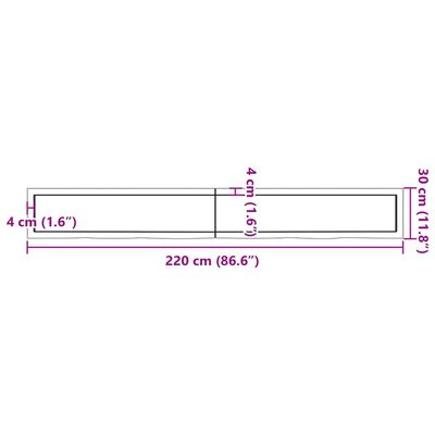 vidaXL Vägghylla mörkbrun 220x30x(2-4) cm behandlad massiv ek