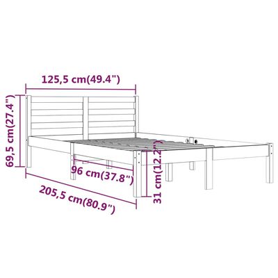 vidaXL Sängram massiv furu 120x200 cm vit