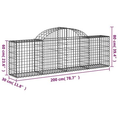 vidaXL Gabioner bågformade 15 st 200x30x60/80 cm galvaniserat järn