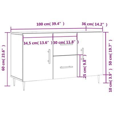 vidaXL Skänk brun ek 100x36x60 cm konstruerat trä