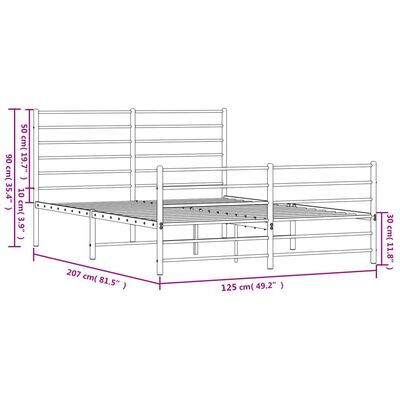 vidaXL Sängram med huvudgavel och fotgavel vit metall 120x200 cm