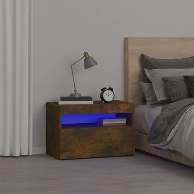 vidaXL Sängbord med LED-belysning rökfärgad ek 60x35x40 cm