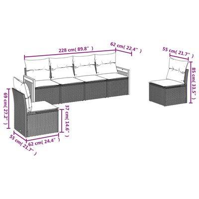 vidaXL Loungegrupp med dynor 6 delar svart konstrotting