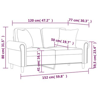 vidaXL 2-sits soffa med prydnadskuddar cappuccino 120 cm konstläder