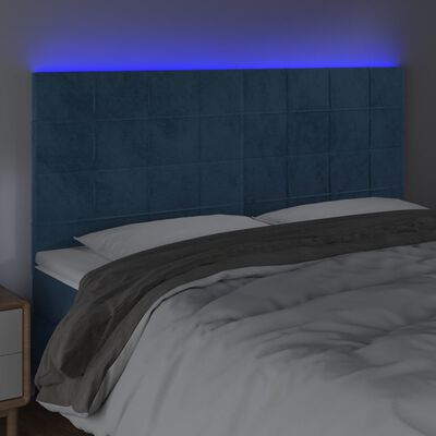 vidaXL Sänggavel LED mörkblå 160x5x118/128 cm sammet