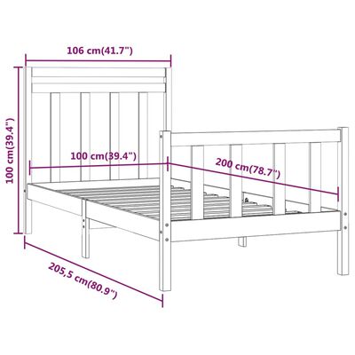 vidaXL Sängram vit massiv furu 100x200 cm