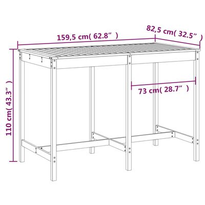 vidaXL Trädgårdsbord 159,5x82,5x110 cm massiv furu