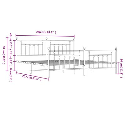 vidaXL Sängram med huvudgavel och fotgavel svart metall 200x200 cm