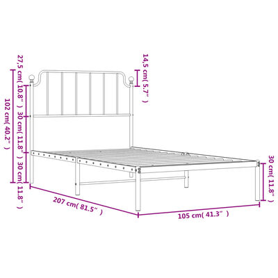 vidaXL Sängram med huvudgavel metall vit 100x200 cm