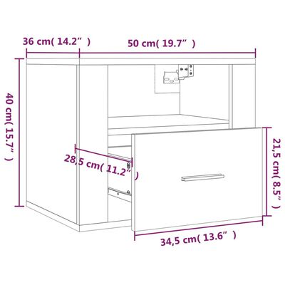 vidaXL Väggmonterade sängbord 2 st sonoma-ek 50x36x40 cm