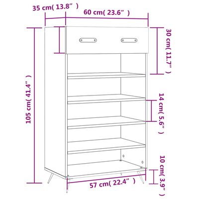 vidaXL Skohylla sonoma-ek 60x35x105 cm konstruerat trä