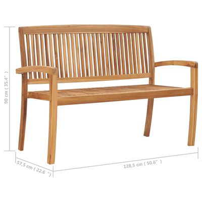 vidaXL Stapelbar trädgårdsbänk med dyna 128,5 cm massiv teak