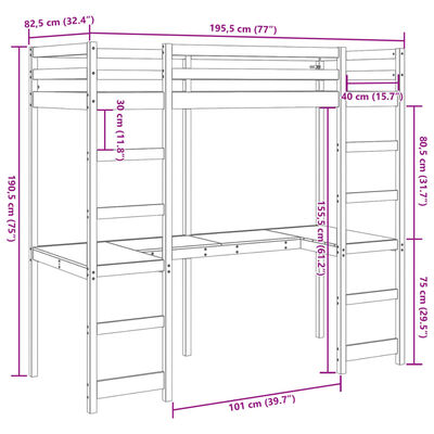 vidaXL Loftsäng utan madrass vit 75x190 cm massiv furu