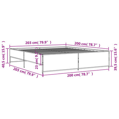 vidaXL Sängram grå sonoma 200x200 cm konstruerat trä och metall