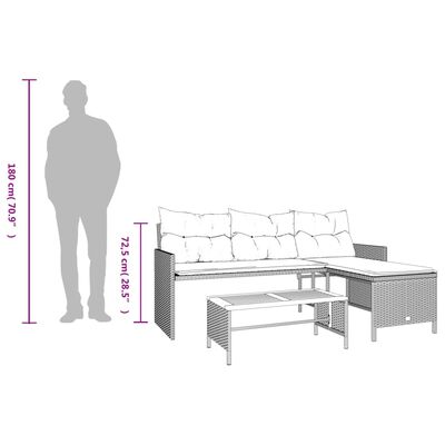 vidaXL Trädgårdssoffa med bord och dynor L-formad beige konstrotting