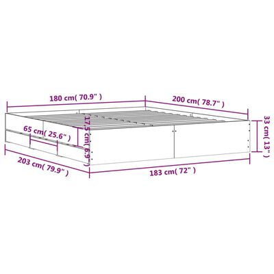 vidaXL Sängram med lådor sonoma-ek 180x200 cm konstruerat trä