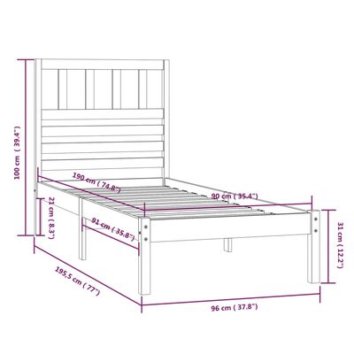 vidaXL Sängram 90x190 cm massiv furu svart