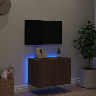 vidaXL Väggmonterad tv-bänk LED brun ek 60x35x41 cm