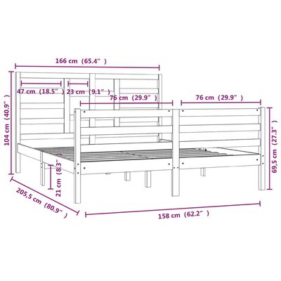 vidaXL Sängram utan madrass massivt trä 160x200cm