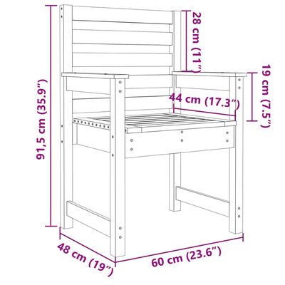 vidaXL Trädgårdsstolar 2 st svart 60x48x91 cm massiv furu