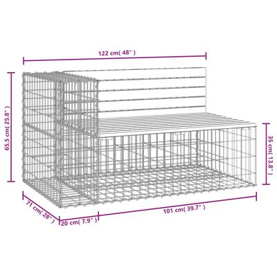 vidaXL Trädgårdsbänk gabion-design 122x71x65,5 cm impregnerad furu