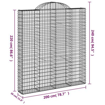 vidaXL Gabioner bågformade 3 st 200x30x220/240 cm galvaniserat järn