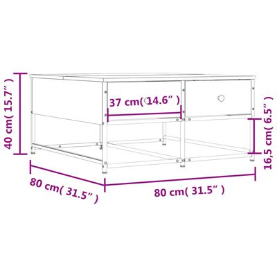 vidaXL Soffbord sonoma-ek 80x80x40 cm konstruerat trä