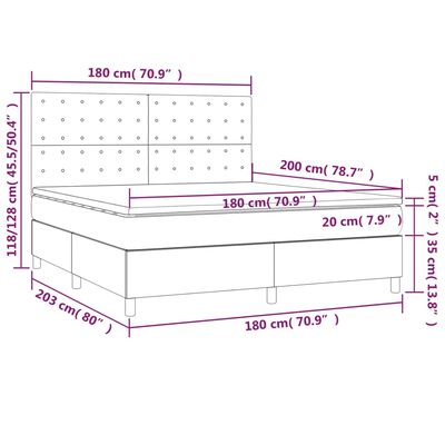 vidaXL Ramsäng med madrass & LED vit 180x200 cm konstläder