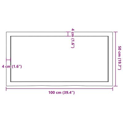 vidaXL Bänkskiva för badrum 100x50x(2-4) cm obehandlat massivt trä