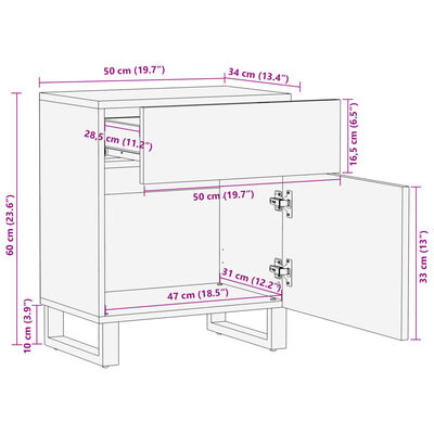 vidaXL Sängbord 50x34x60 cm massivt akaciaträ