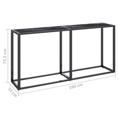 vidaXL Konsolbord svart marmor 160x35x75,5 cm härdat glas