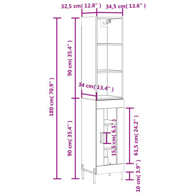 vidaXL Högskåp betonggrå 34,5x34x180 cm konstruerat trä