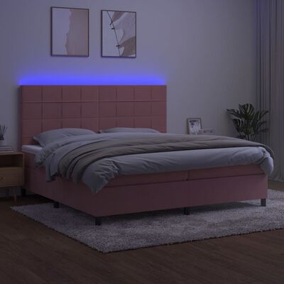 vidaXL Ramsäng med madrass rosa & LED 200x200 cm sammet