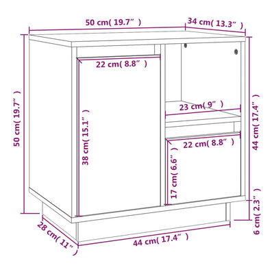 vidaXL Sängbord 50x34x50 cm massiv furu