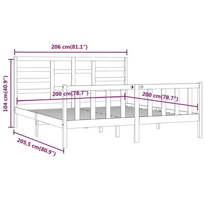 vidaXL Sängram svart massiv furu 200x200 cm