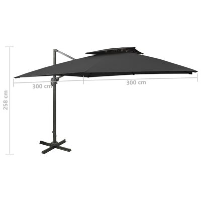 vidaXL Frihängande trädgårdsparasoll med ventilation 300x300 cm svart