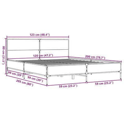 vidaXL Sängram rökfärgad ek 120x200 cm konstruerat trä och metall