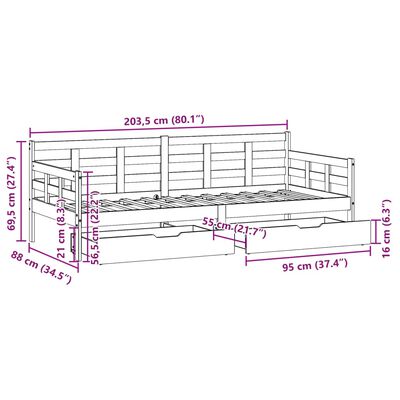 vidaXL Dagbädd med lådor vit 80x200 cm massiv furu