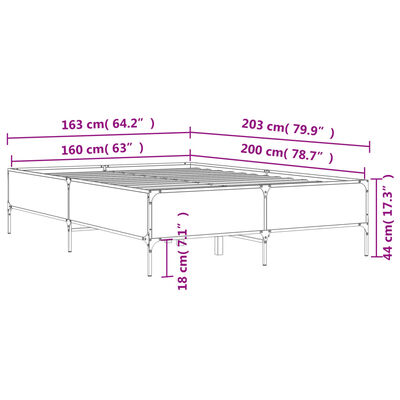 vidaXL Sängram rökfärgad ek 160x200 cm konstruerat trä och metall