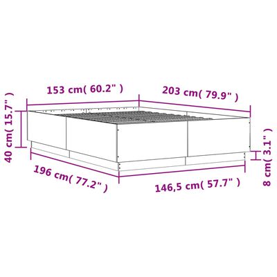 vidaXL Sängram med LEDs rökfärgad ek 150x200 cm konstruerad trä