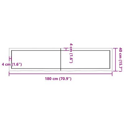 vidaXL Bänkskiva badrum mörkbrun 180x40x(2-6) cm behandlat massivt trä