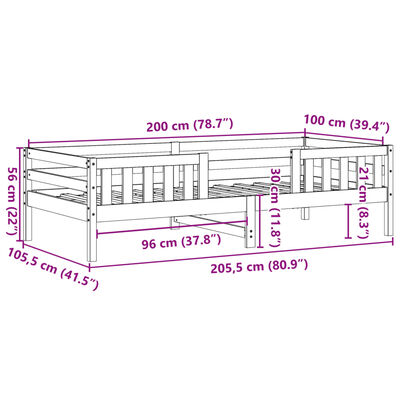 vidaXL Sängram utan madrass vaxbrun 100x200 cm massiv furu