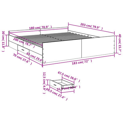 vidaXL Sängram med lådor sonoma-ek 180x200 cm konstruerat trä