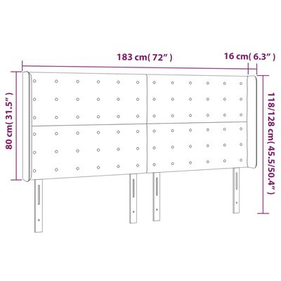 vidaXL Sänggavel LED mörkgrå 183x16x118/128 cm tyg