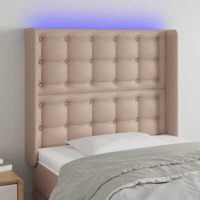 vidaXL Sänggavel LED cappuccino 93x16x118/128 cm konstläder