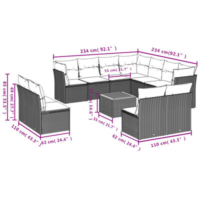 vidaXL Loungegrupp med dynor 12 delar svart konstrotting