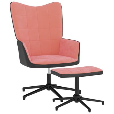 vidaXL Vilstol med fotpall rosa sammet och PVC